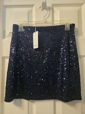 Sadie & Sage Navy Blue Sequin Mini Skirt Style AG4601
